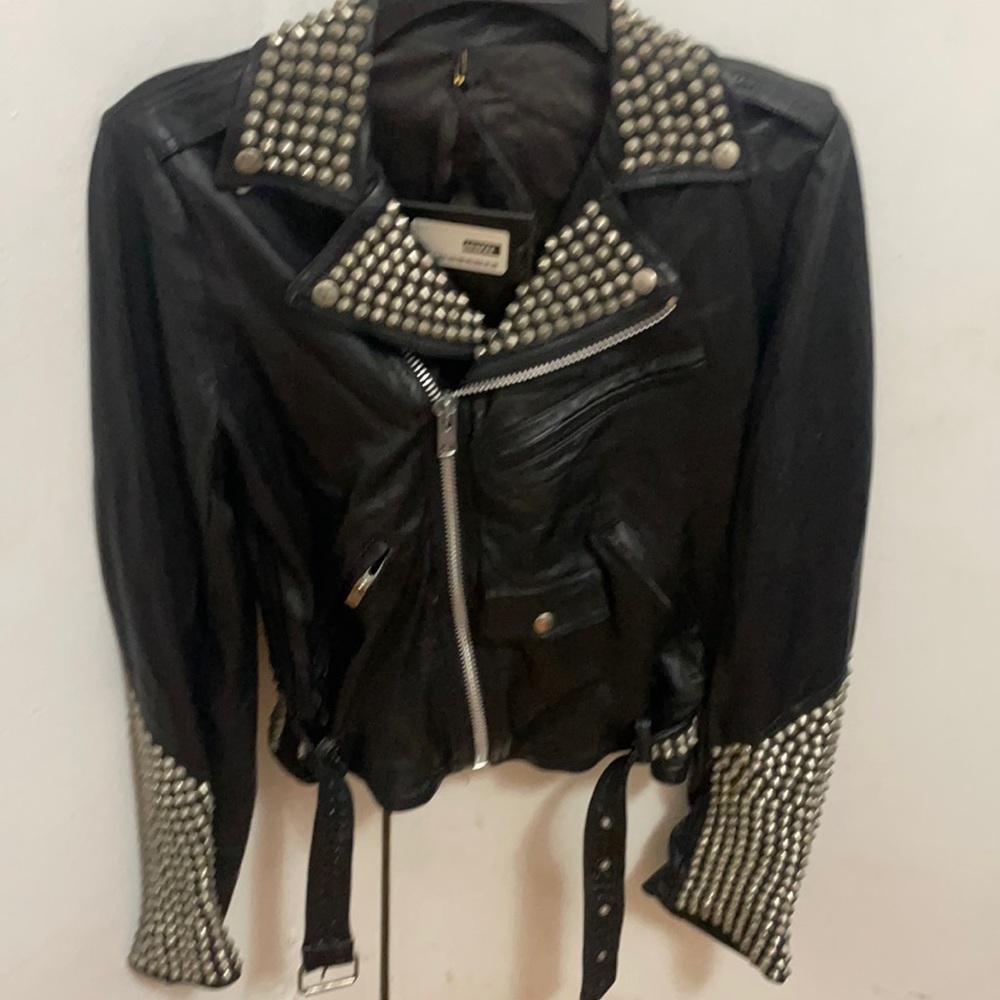 Beaded Leather Poser Jacket | Size 1 | 100% Leather